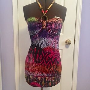 Beaded Multicolour Mini Bodycon Halter Dress